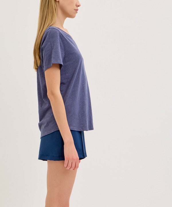 Fabina Bamboo Cotton Slub V-Neck Short Sleeve Top