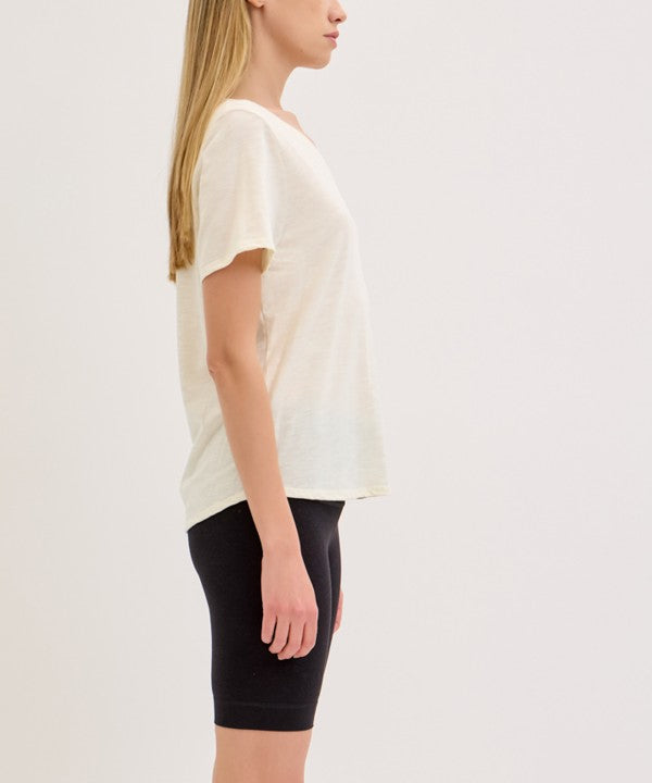 Fabina Bamboo Cotton Slub V-Neck Short Sleeve Top