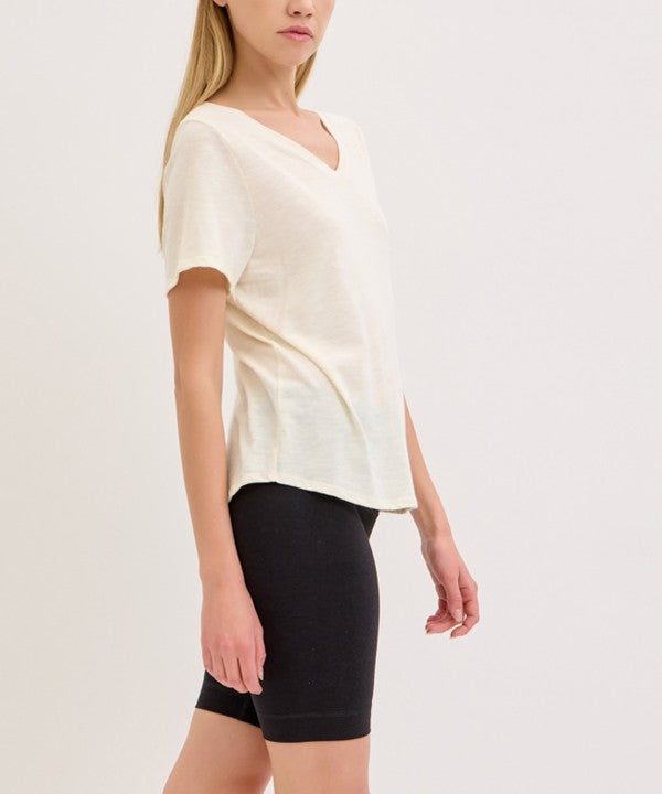 Fabina Bamboo Cotton Slub V-Neck Short Sleeve Top