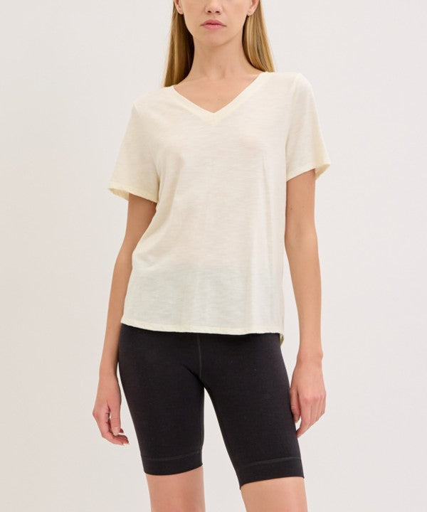 Fabina Bamboo Cotton Slub V-Neck Short Sleeve Top