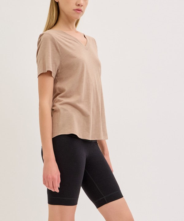 Fabina Bamboo Cotton Slub V-Neck Short Sleeve Top