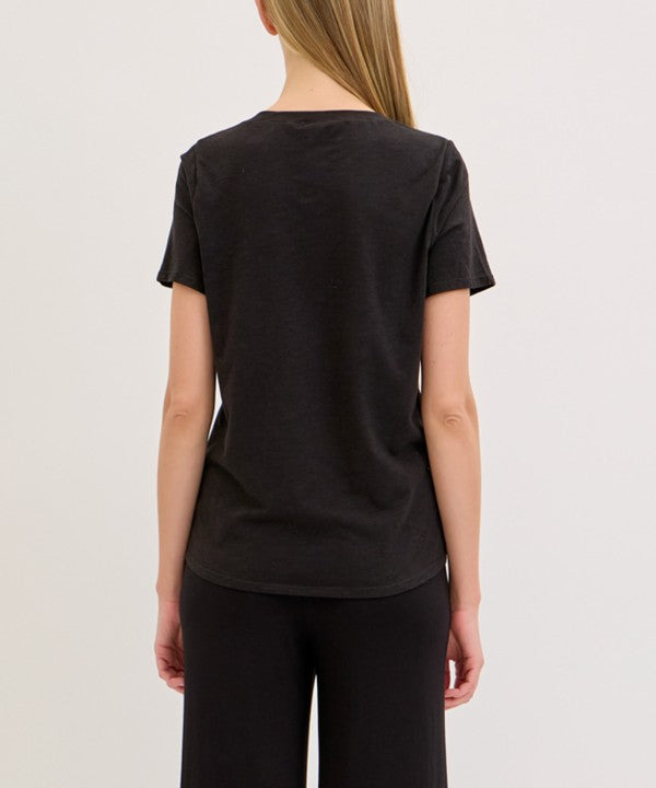 Fabina Bamboo Cotton Slub V-Neck Short Sleeve Top