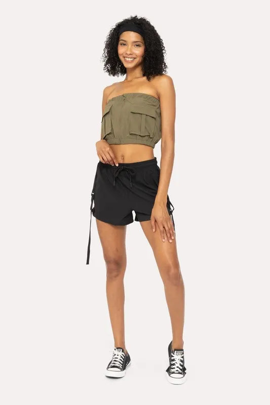 MONO B Flexstrap Ripstop Drawstring Shorts in Black
