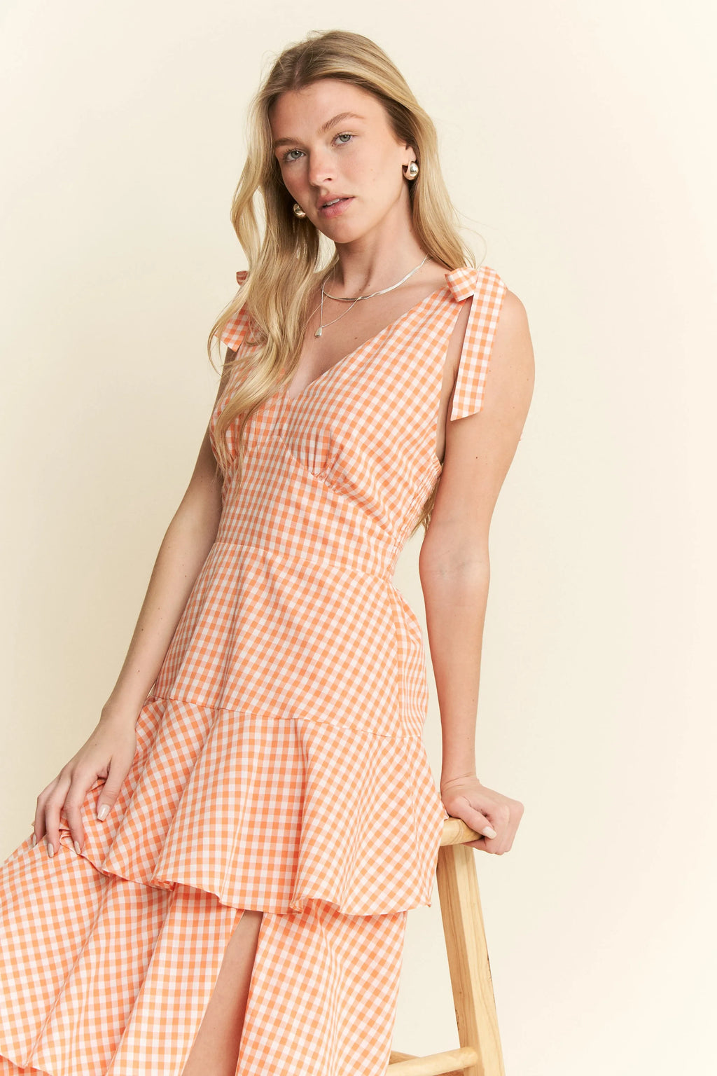Jade By Jane Sleeveless Gingham Print Tiered Midi Dress
