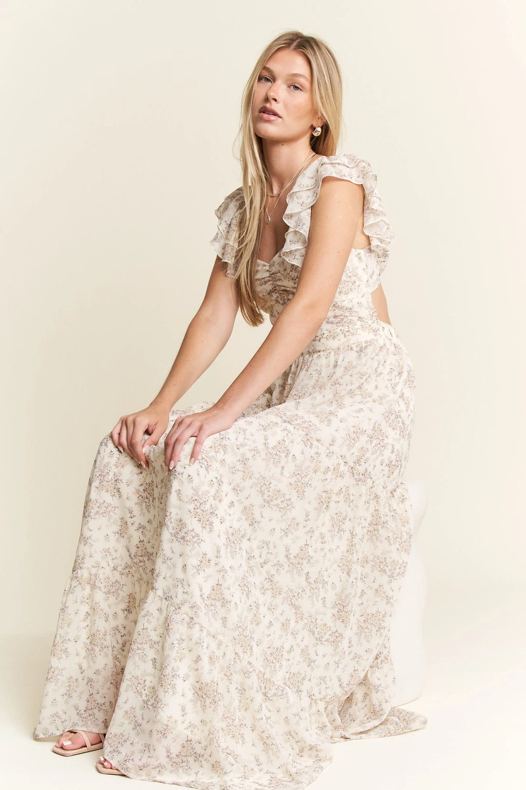 Jade By Jane Full Size Ruffle Sleeve Tiered Maxi Dress Plus Size