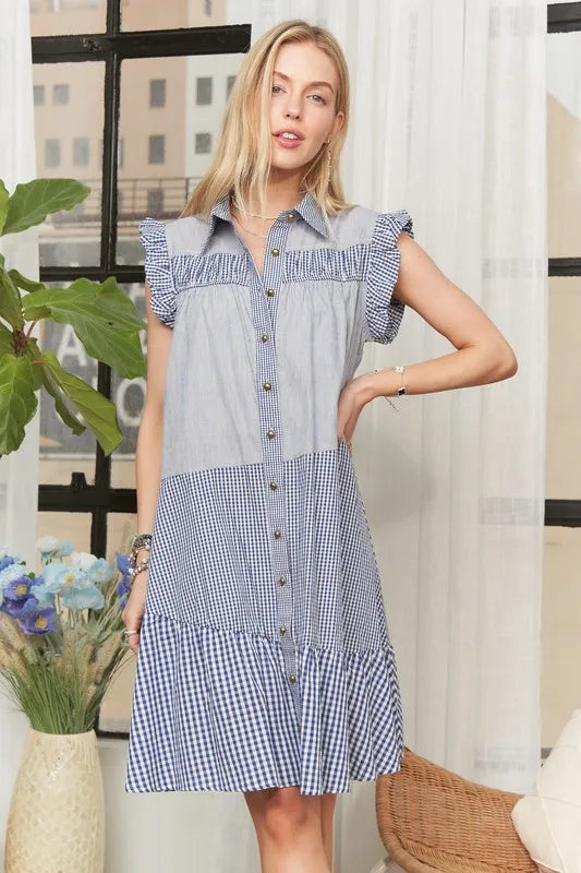 ADORA Button Down Textured Babydoll Dress