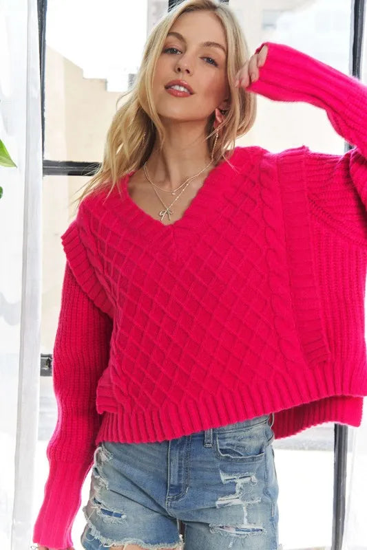 ADORA Ruffle Detail Adorable Sweater in Pink