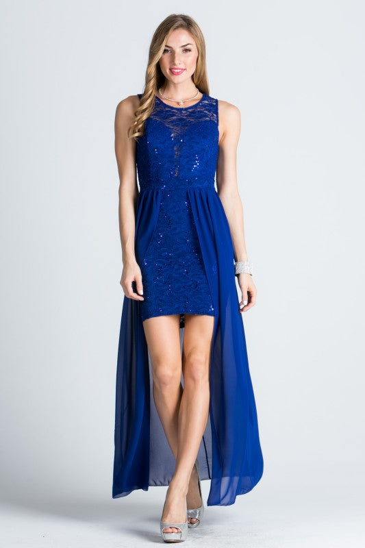 La Scala High Low Overlay Lace Dress