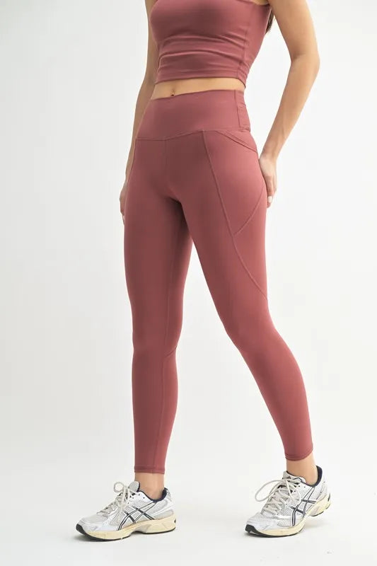 MONO B Venice Cloud Light Sculpt High-Waisted Leggings in Red Pear