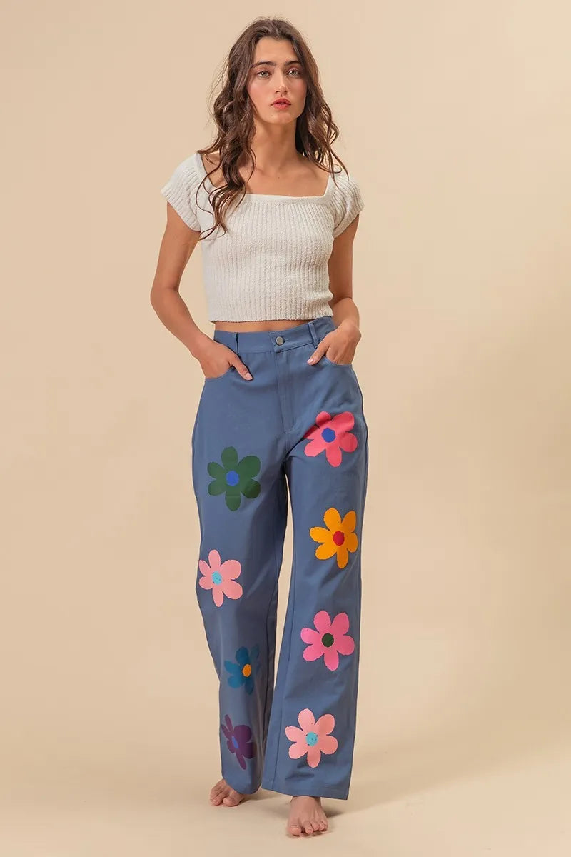 BiBi Flower Print Straight Legs Pants