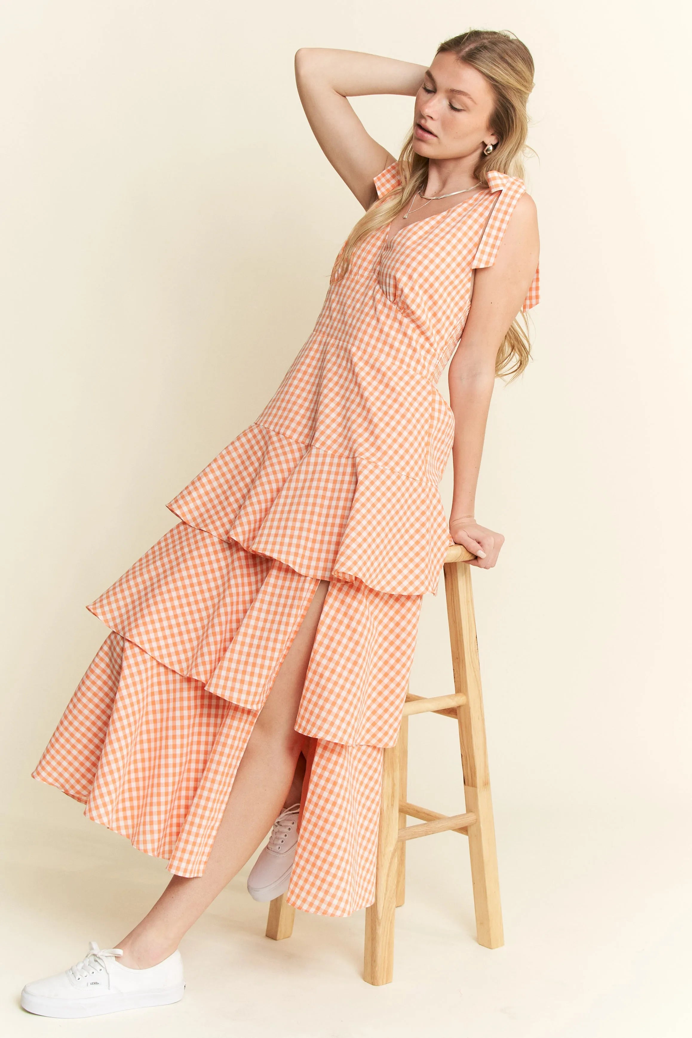 Jade By Jane Sleeveless Gingham Print Tiered Midi Dress