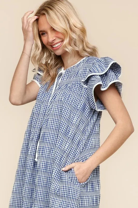 Haptics Double Ruffle Sleeve Dress with Side Pockets