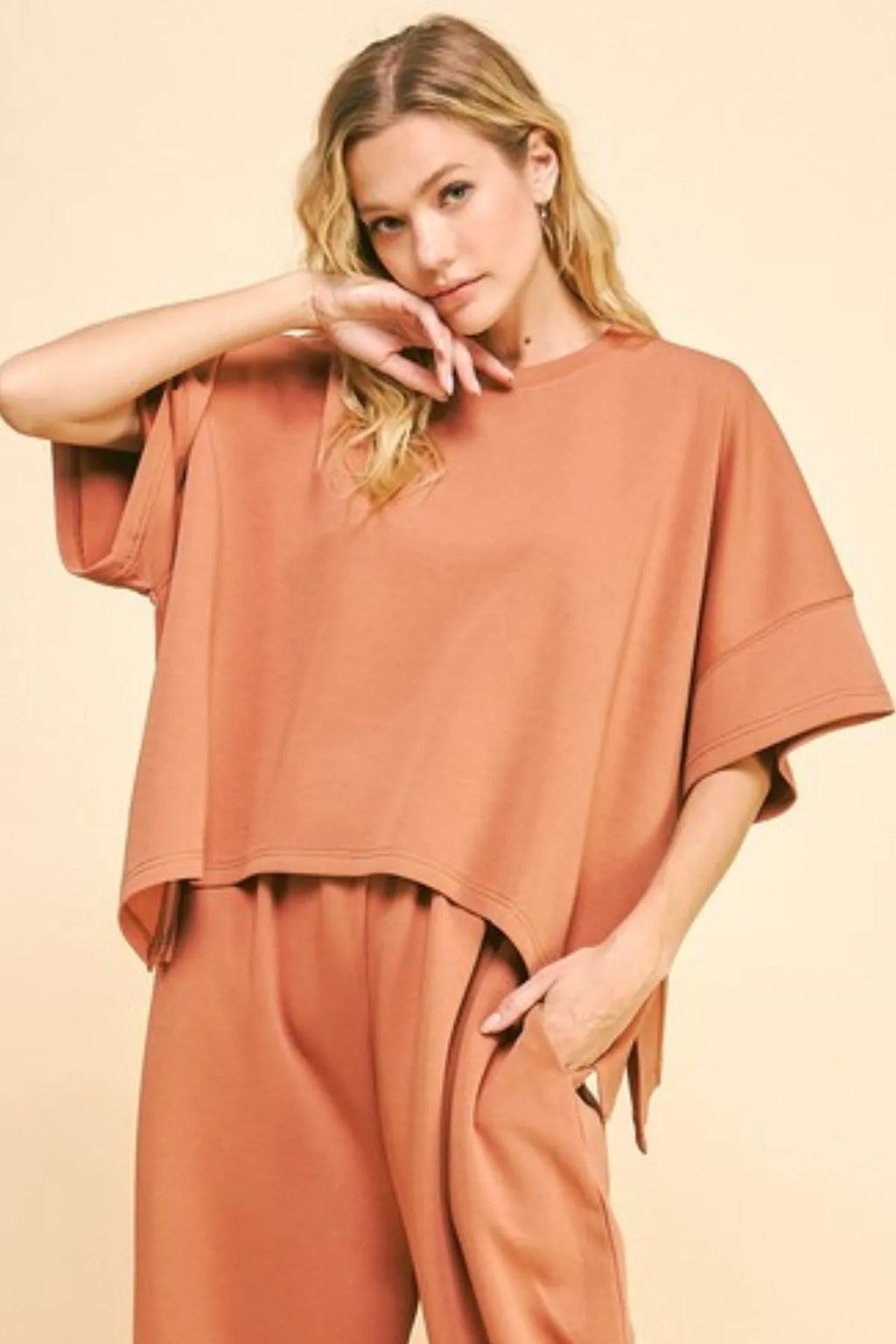 Davi & Dani Flowy Top and Elastic Waist Band Pants Set