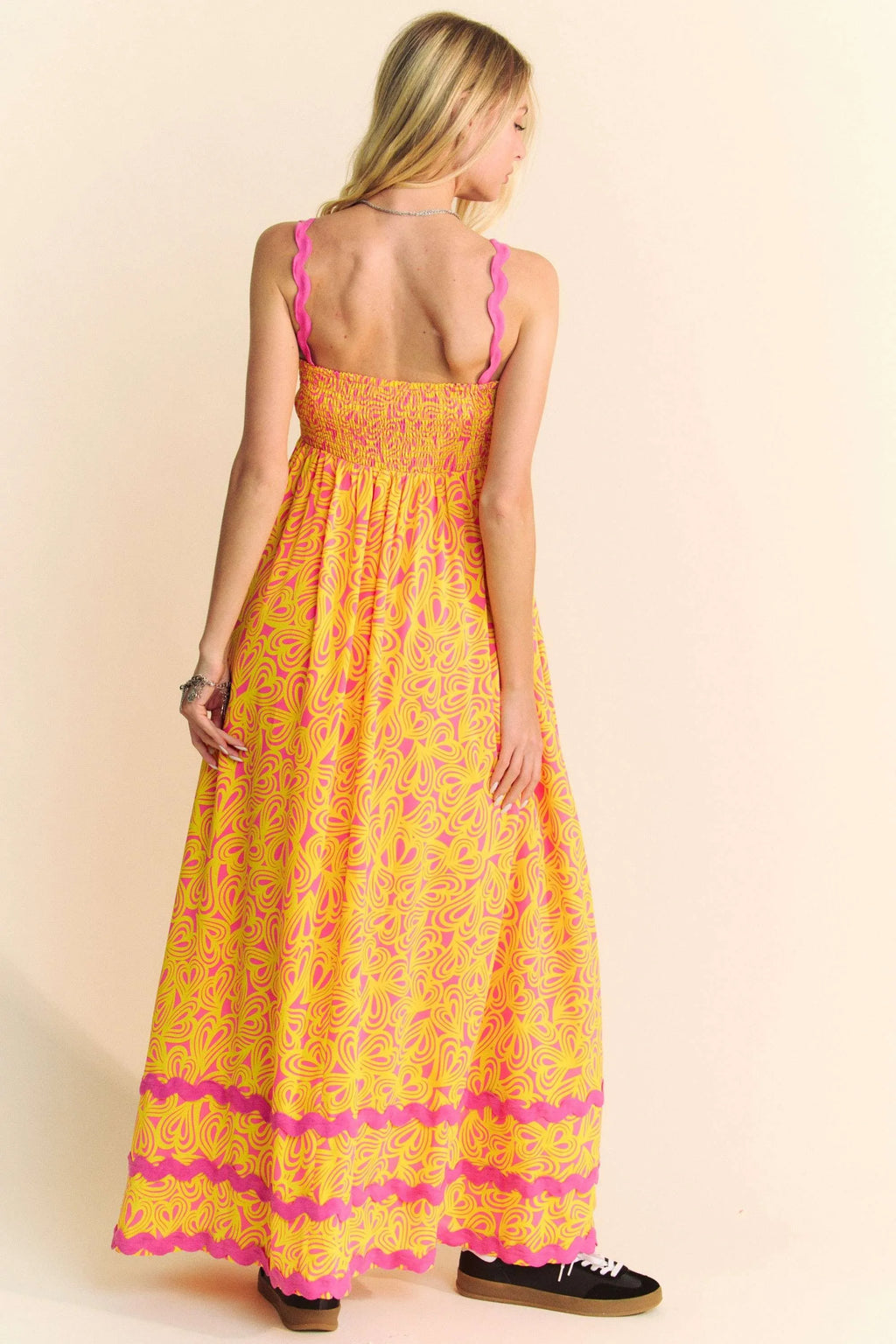 Davi & Dani Geo 2 Tone Printed Wavi Trim Tiered Maxi Dress