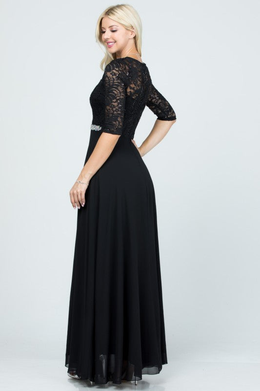 La Scala Chiffon A-Line Dress with Rhinestone Embellishment