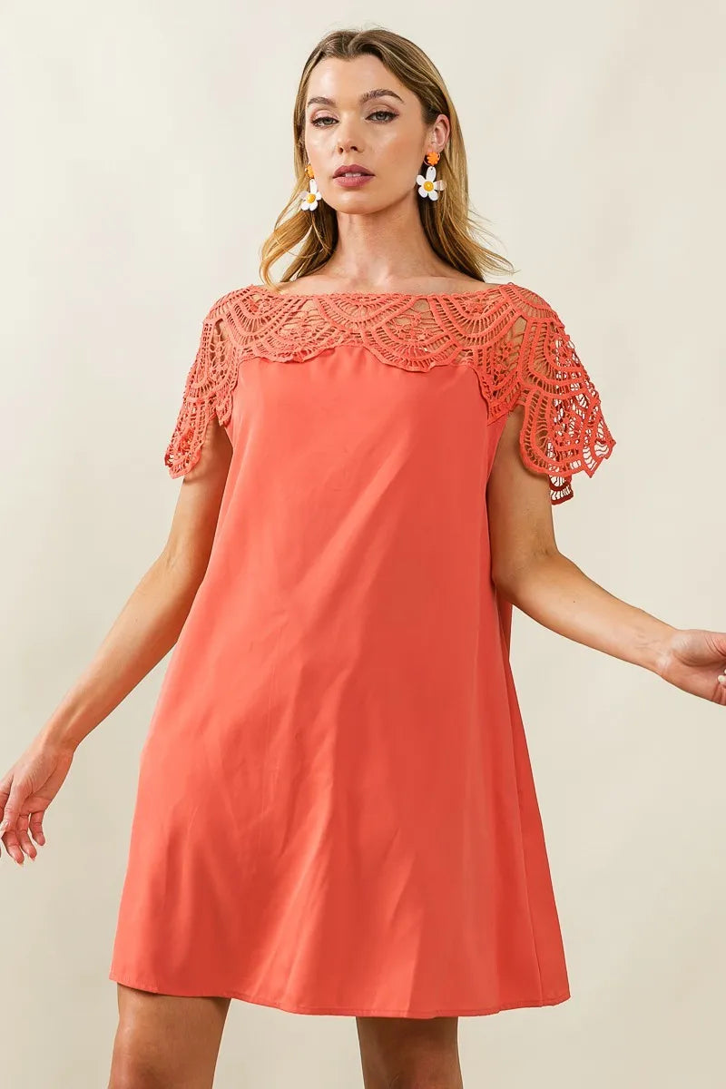 BiBi Crochet Lace Yoke Detailed Wrinkled Dress