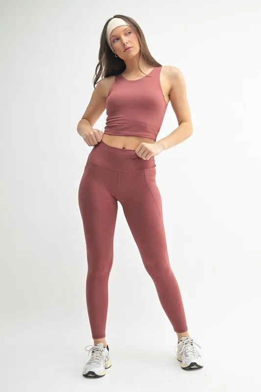 MONO B Venice Cloud Light Sculpt High-Waisted Leggings in Red Pear