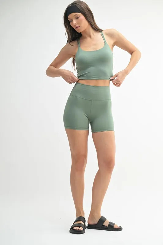 MONO B Venice Cloud Light Crisscross Sports Bra in Moss