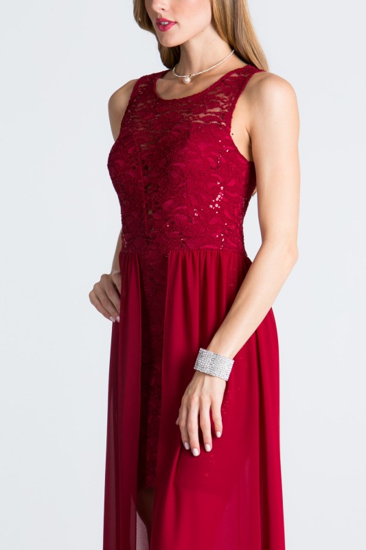 La Scala High Low Overlay Lace Dress