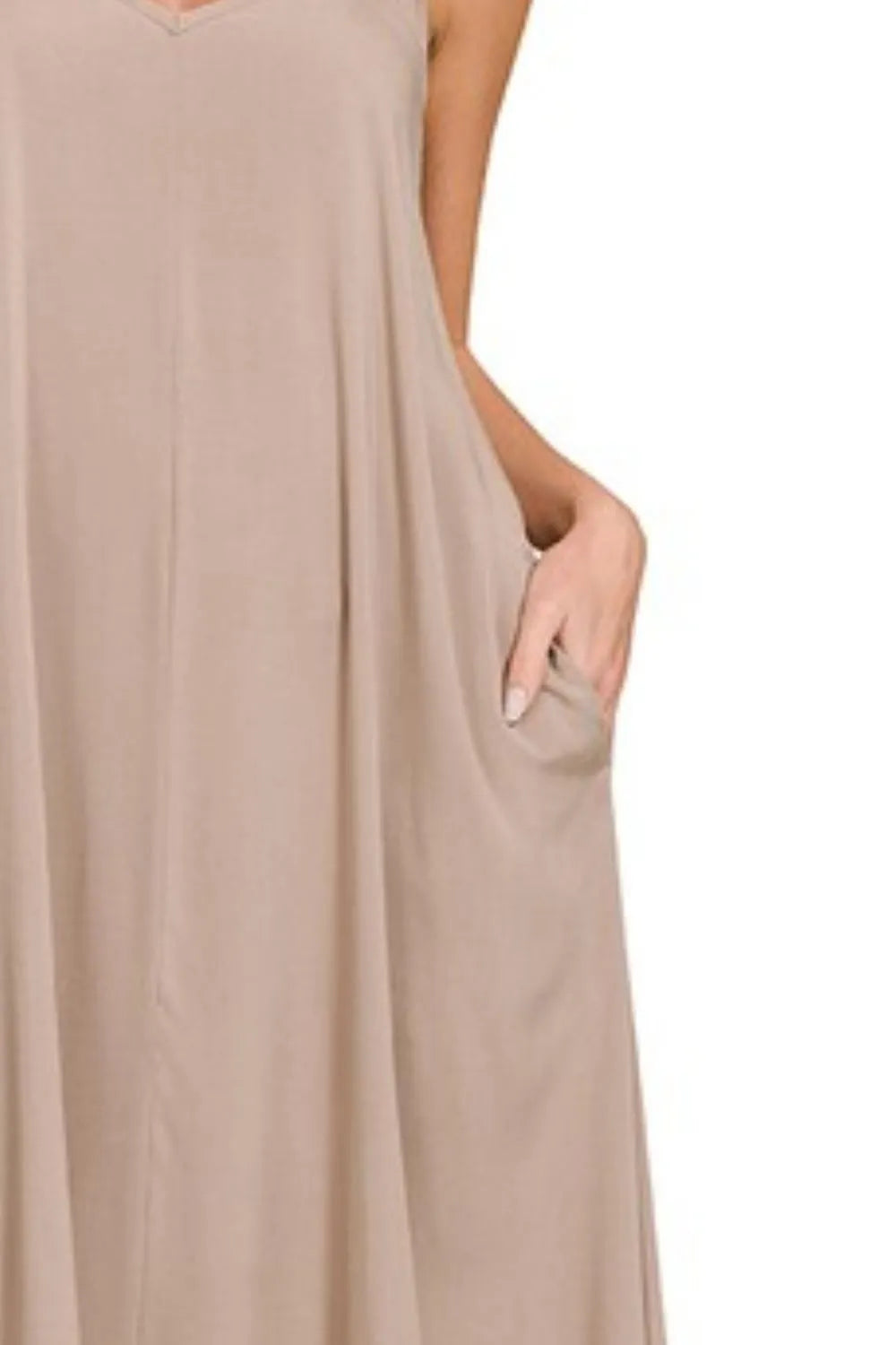 Zenana Woven Arc Hem Cami Dress With Flowy Pockets in Mocha