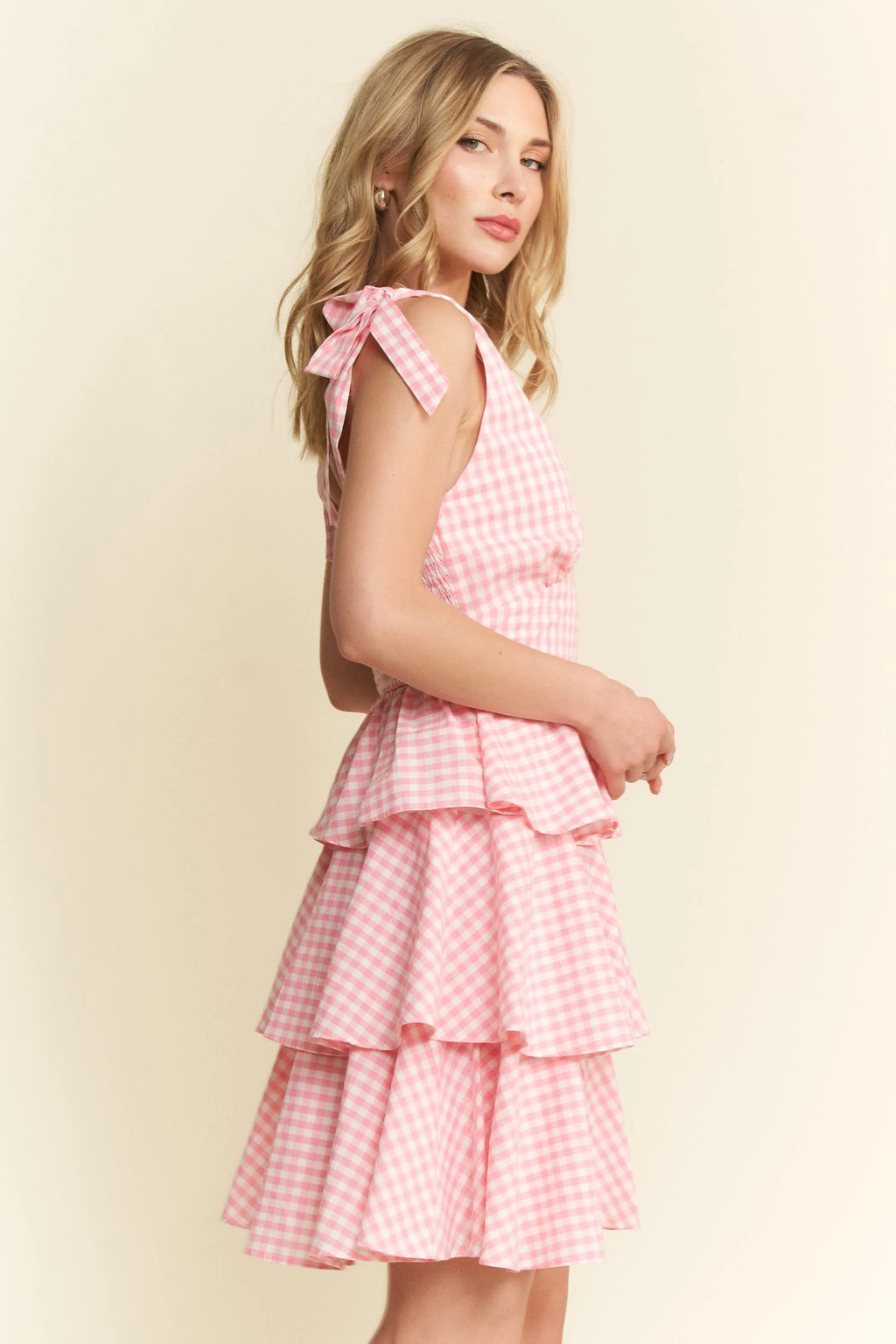 Jade By Jane Gingham Tiered Mini Dress