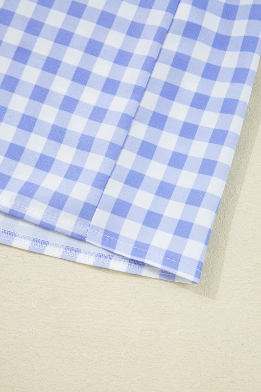 Blue Gingham Plaid Check Maxi Dress