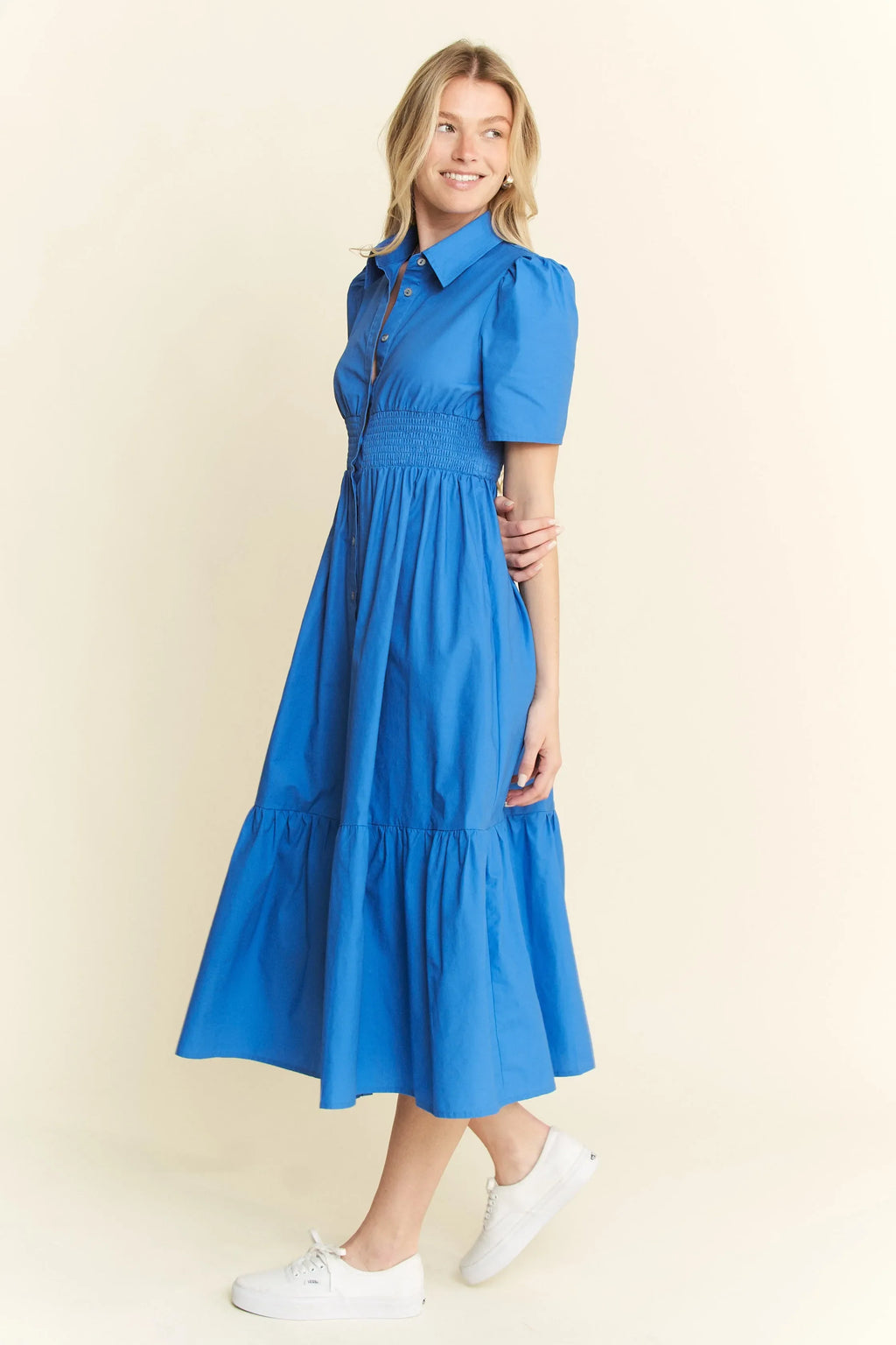 Jade By Jane Short Sleeve Button Down Midi Dress
