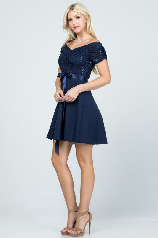 La Scala Off Shoulder Ruched Sleeve Dress