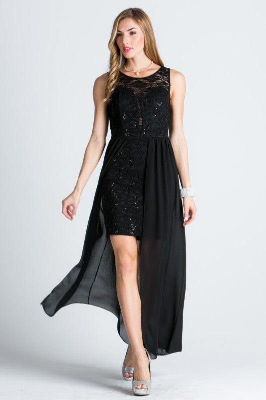 La Scala High Low Overlay Lace Dress
