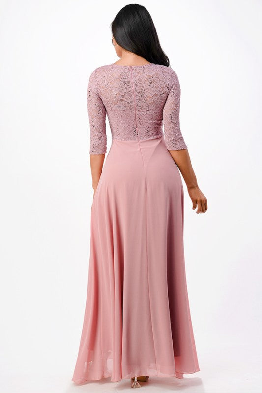 La Scala Chiffon A-Line Dress with Rhinestone Embellishment