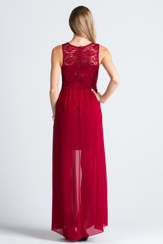 La Scala High Low Overlay Lace Dress