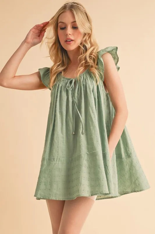 Aemi+Co Ruffled Cap Sleeve Cotton Tunic Mini Dress
