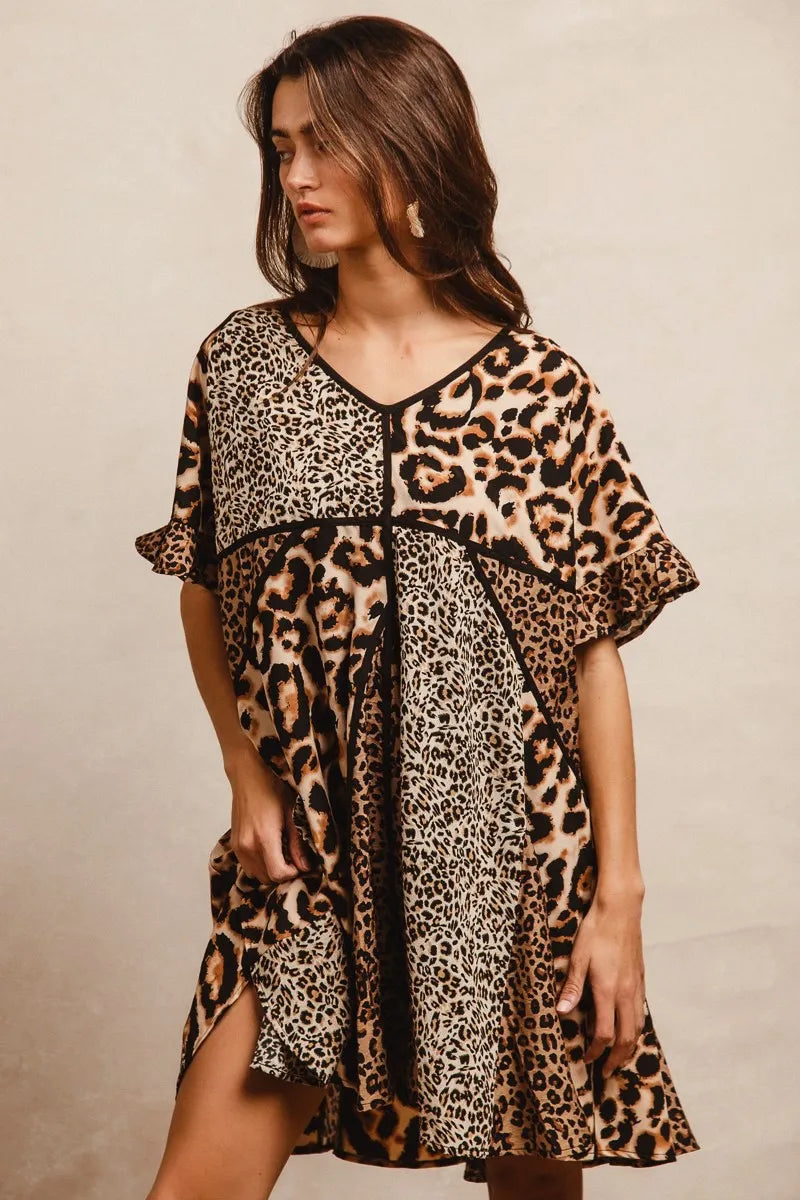 BiBi Leopard Prints Mix and Match Short Sleeves Dress