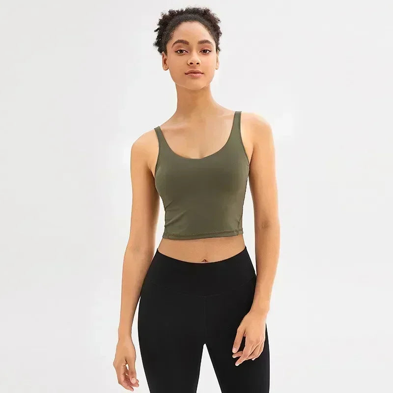 Deep U Back Tank Top with push-up Breathable Bra