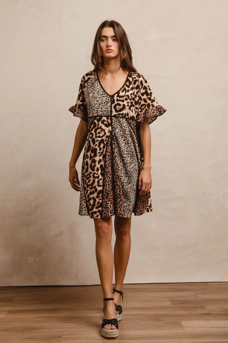 BiBi Leopard Prints Mix and Match Short Sleeves Dress