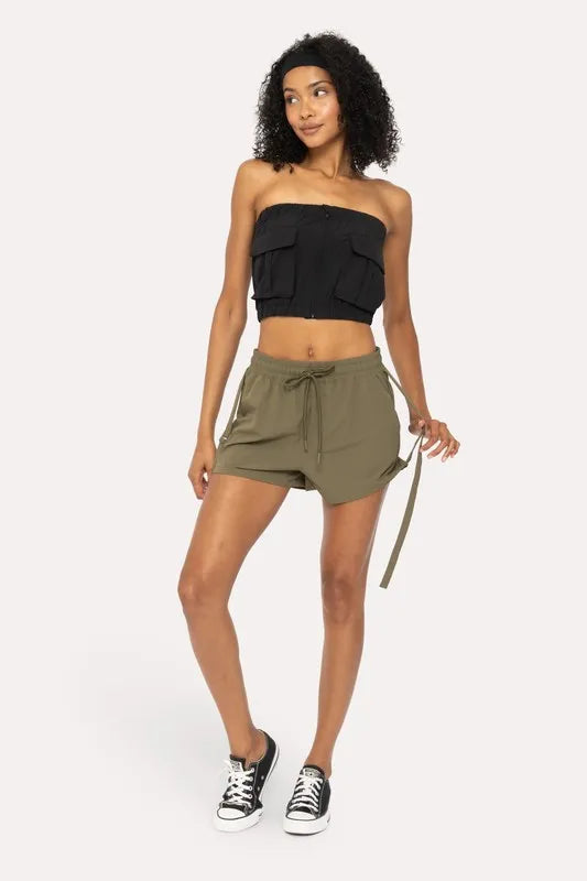 MONO B Cargochic Ribstop Tube Top in Black