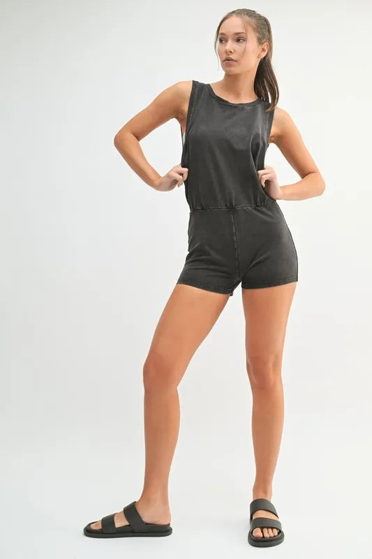MONO B Mineral Wash Vintage Romper in Black