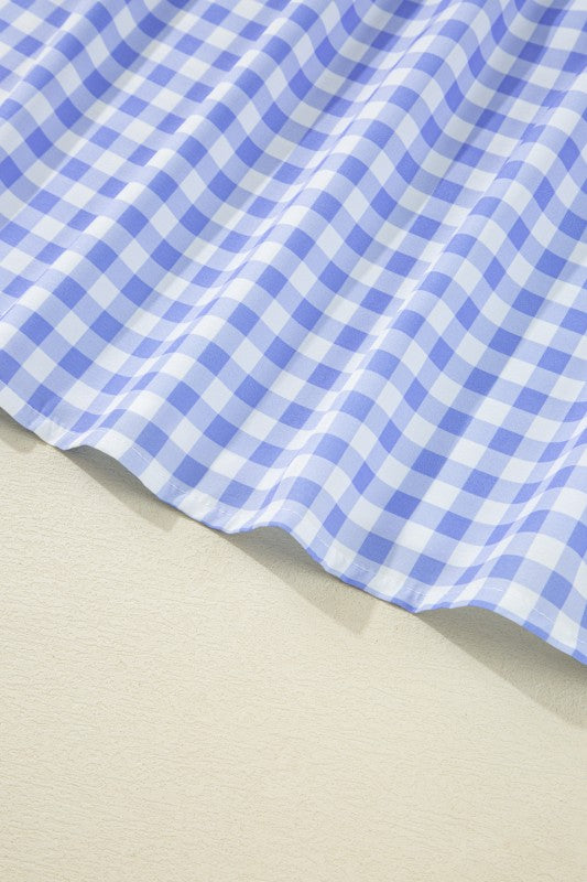 Blue Gingham Plaid Check Maxi Dress