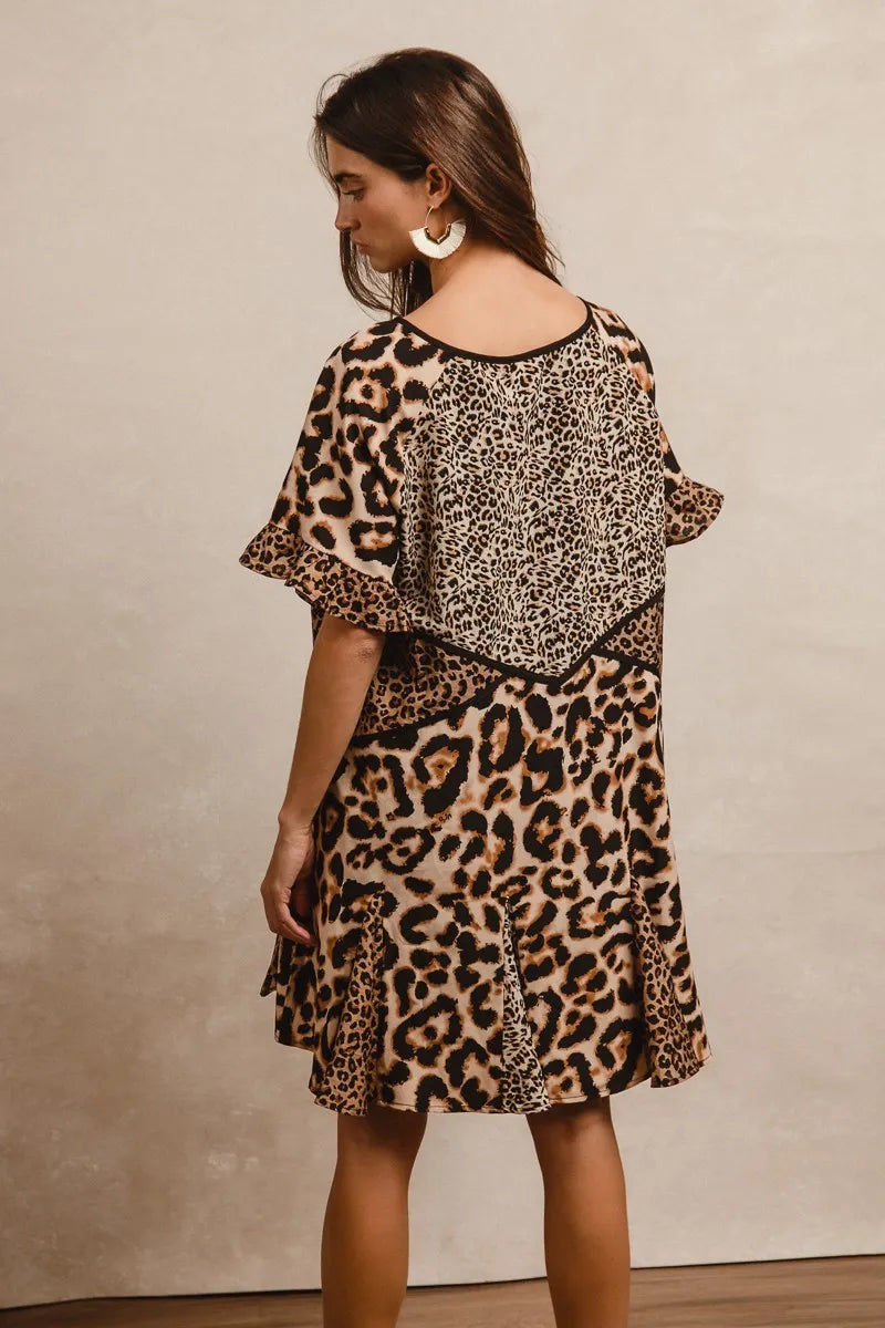 BiBi Leopard Prints Mix and Match Short Sleeves Dress