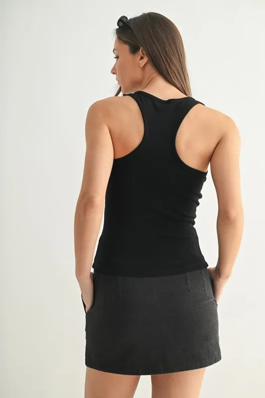 MONO B Slim Fit Scoop Neck Tank in Black