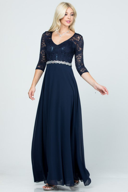 La Scala Chiffon A-Line Dress with Rhinestone Embellishment