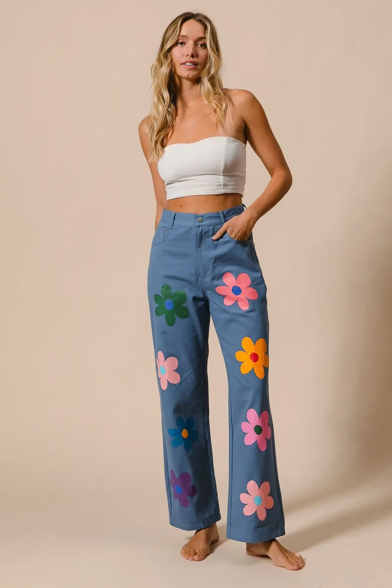 BiBi Flower Print Straight Legs Pants