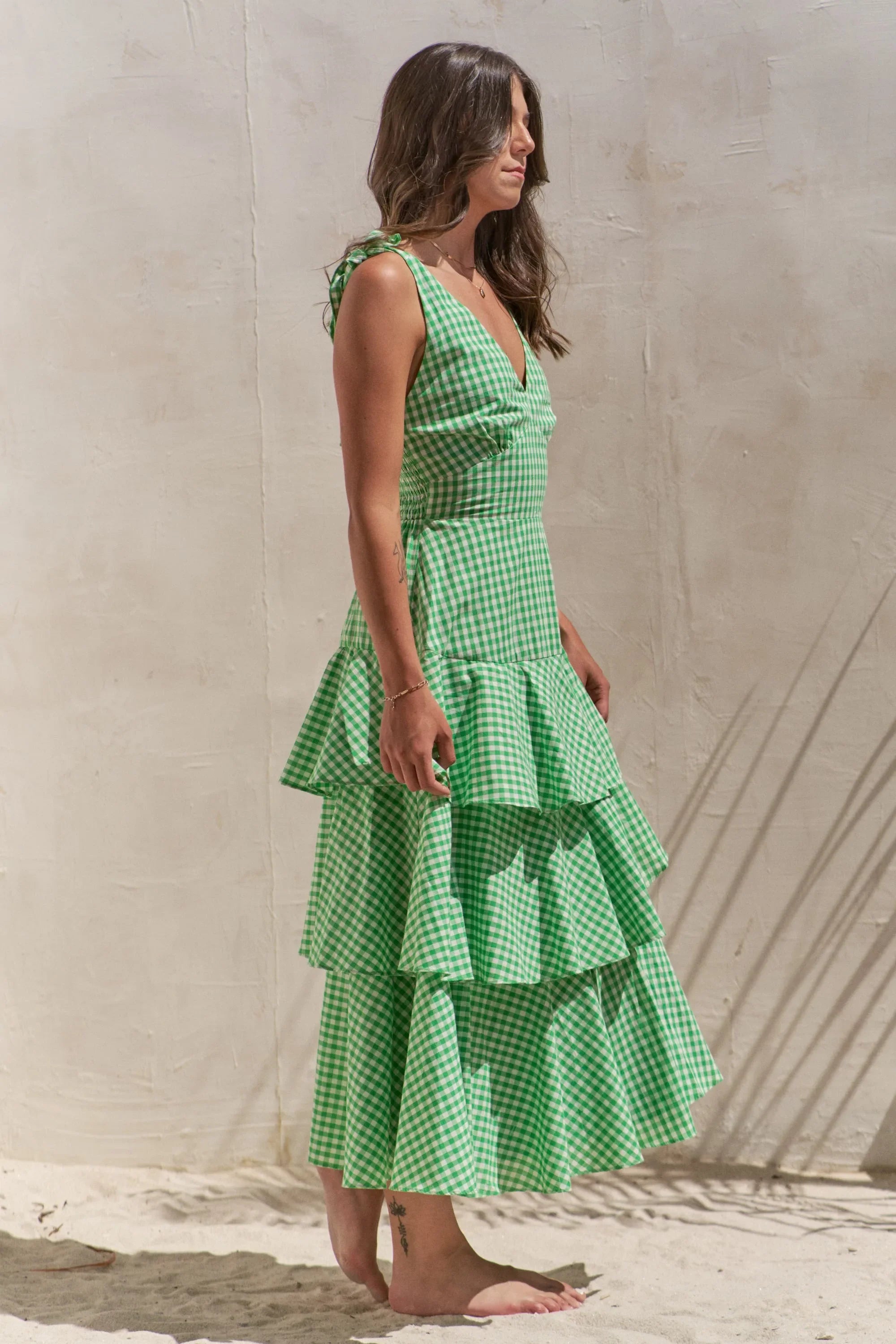 Jade By Jane Sleeveless Gingham Print Tiered Midi Dress
