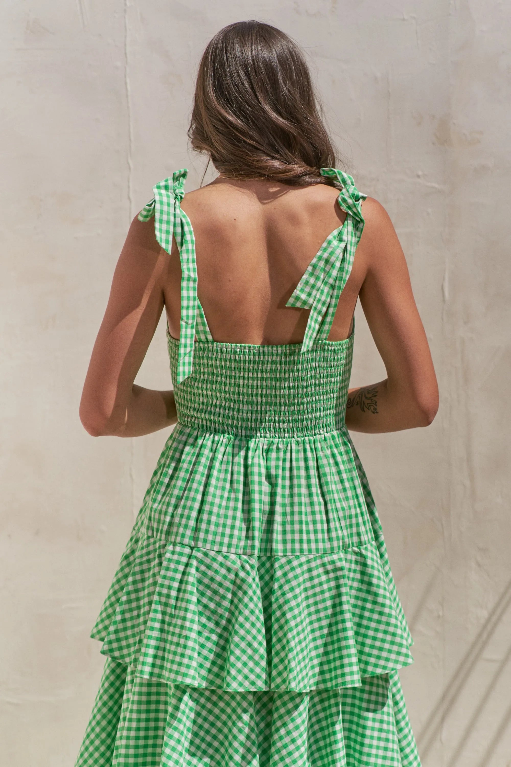 Jade By Jane Sleeveless Gingham Print Tiered Midi Dress