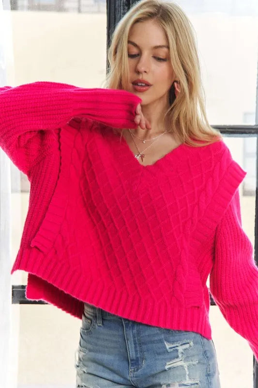ADORA Ruffle Detail Adorable Sweater in Pink
