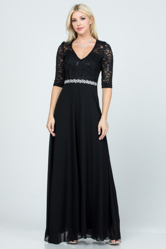 La Scala Chiffon A-Line Dress with Rhinestone Embellishment