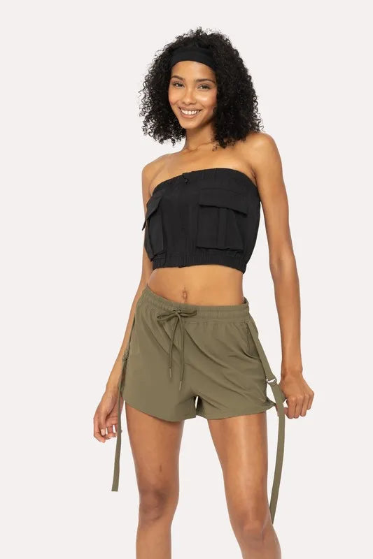 MONO B Cargochic Ribstop Tube Top in Black
