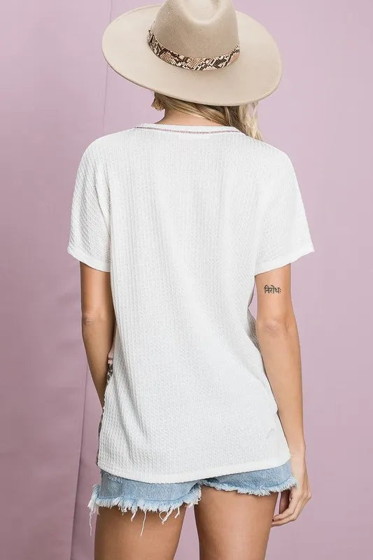 BiBi Colr Block Waffle Knit Top in Taupe