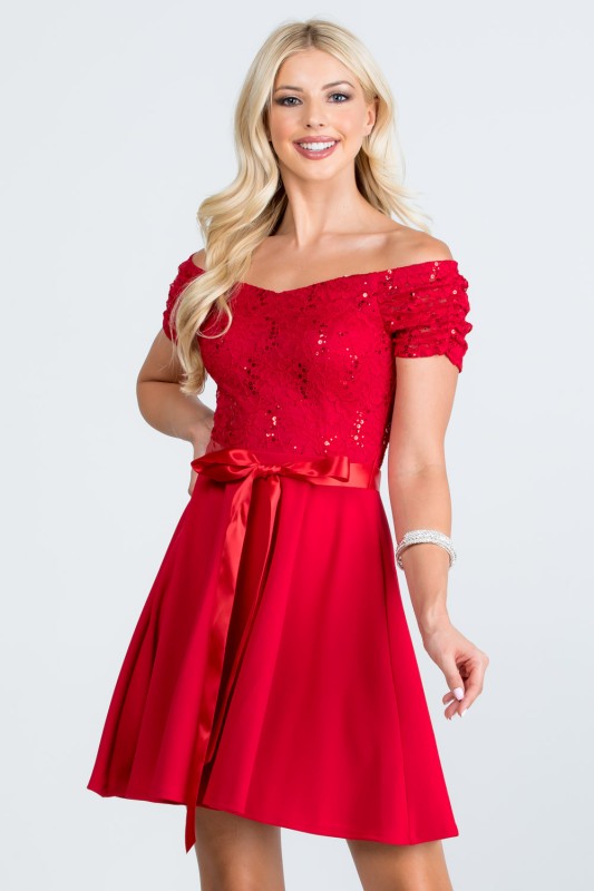 La Scala PLUS Off Shoulder Ruched Sleve Flare Dress
