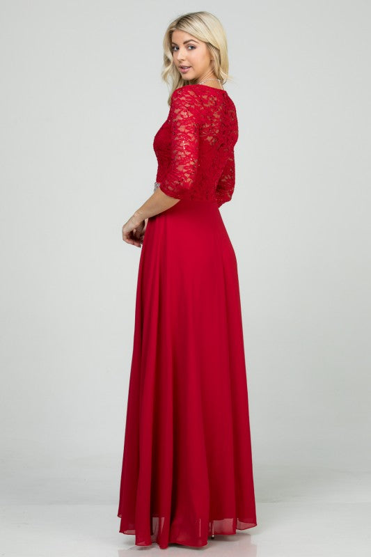 La Scala Chiffon A-Line Dress with Rhinestone Embellishment